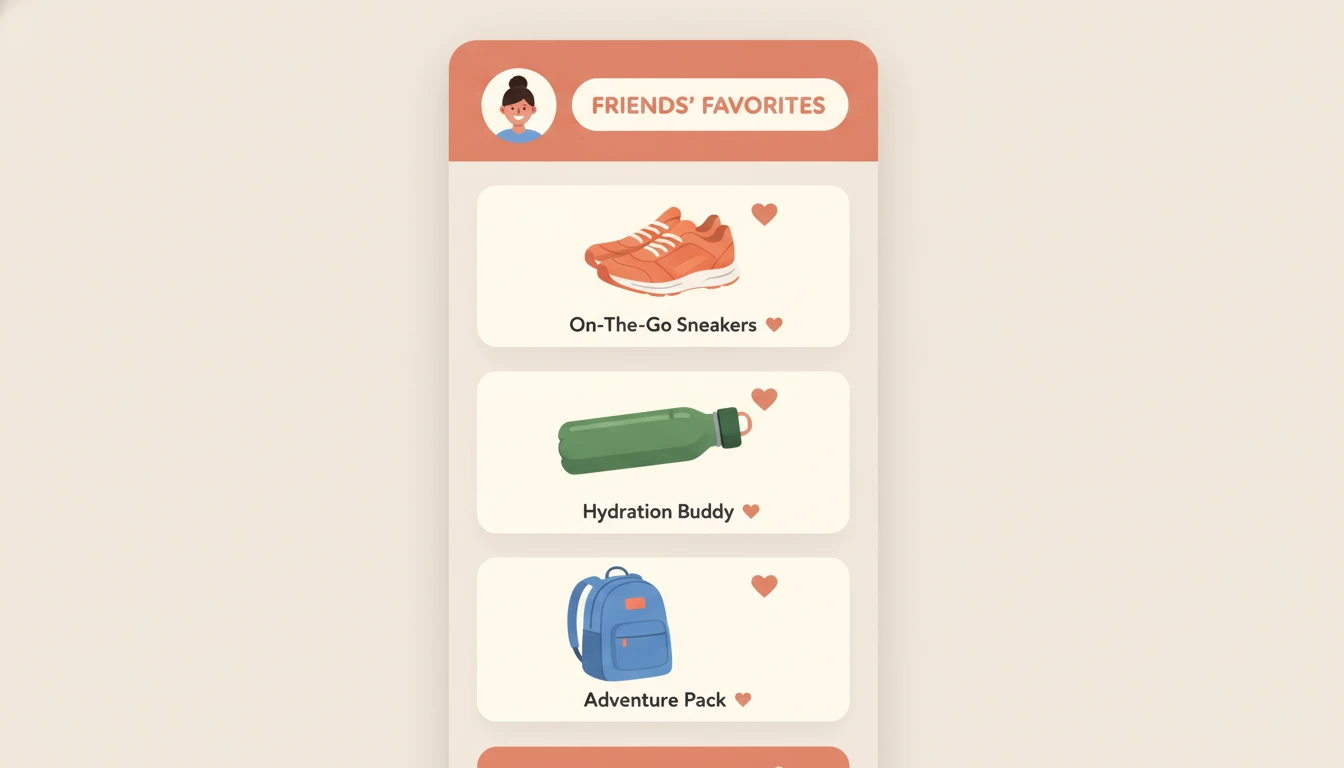 A creator's recommendation list of products, each with a heart