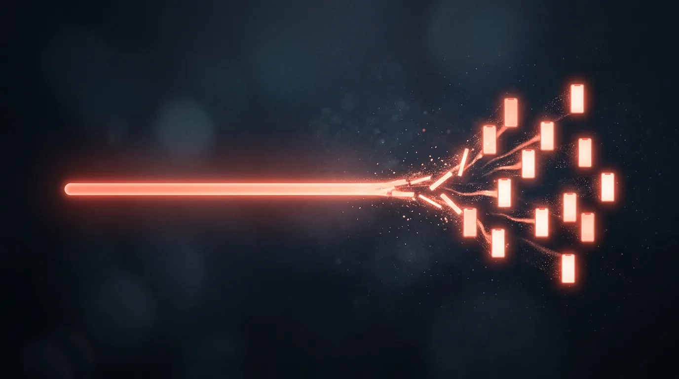 Concept illustration of one long bar splitting into several short vertical clips