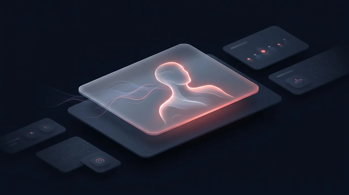 Concept illustration of an AI avatar delivering a script