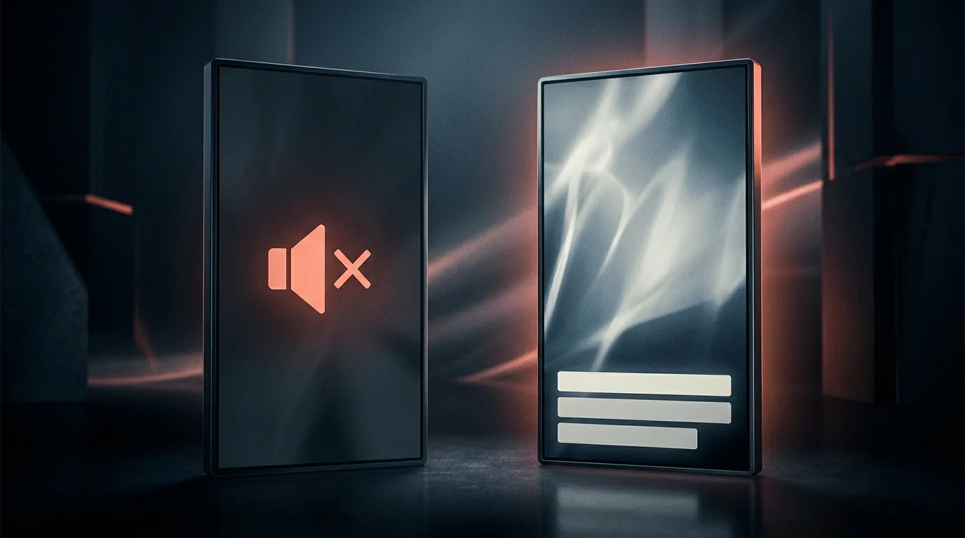 Concept art of a muted video versus a captioned one
