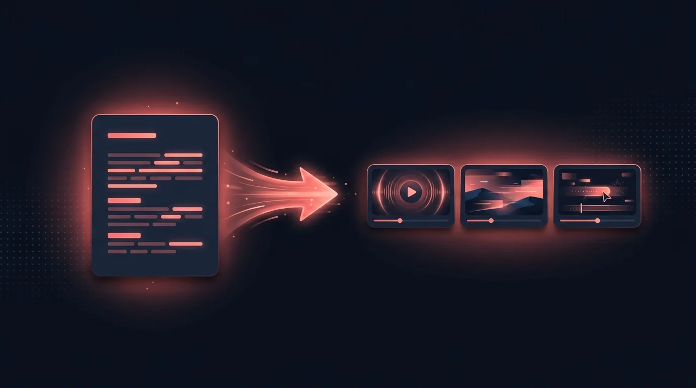 Concept illustration of text turning into video clips