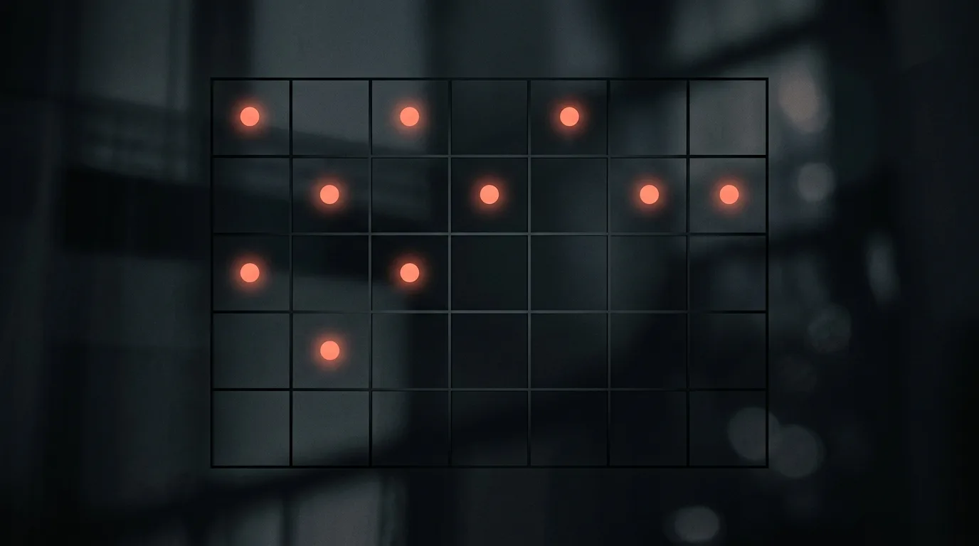 Concept illustration of a steady rhythm of glowing posts on a calendar grid