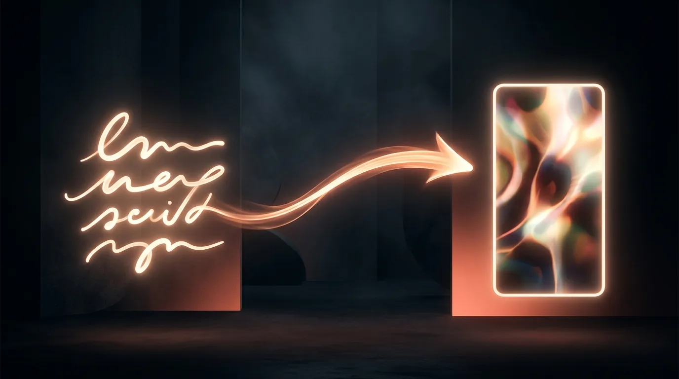 Concept illustration of a script document turning into a finished video